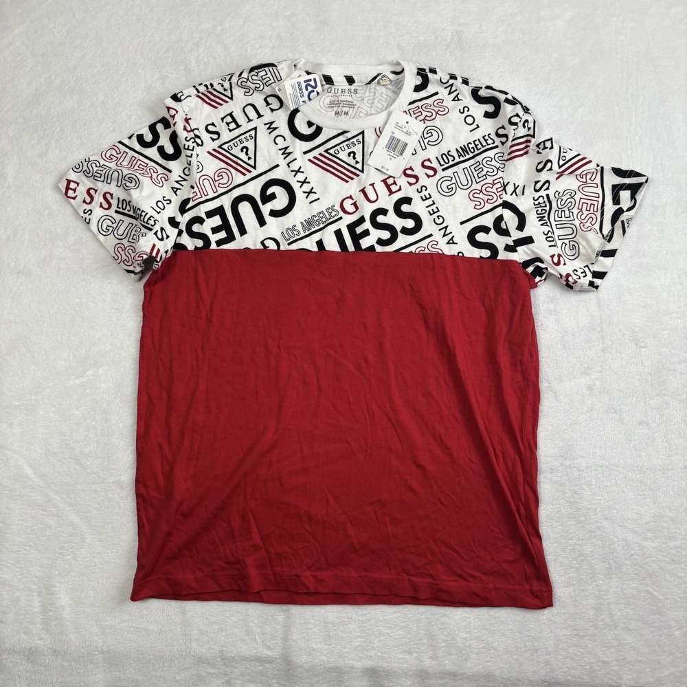 Guess AOP  Crew Tee White Red Short Sleeve Shirt Men's‎ Medium NWT